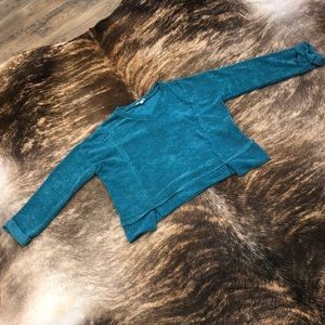 Easel Size Medium Turquoise Over Sized V-neck Asymmetrical Sweater